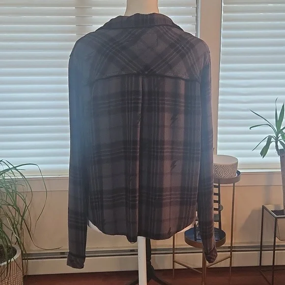 Rails Kellen Lightning Plaid Charcoal Jet Gray Black Womens Pajama Set Large